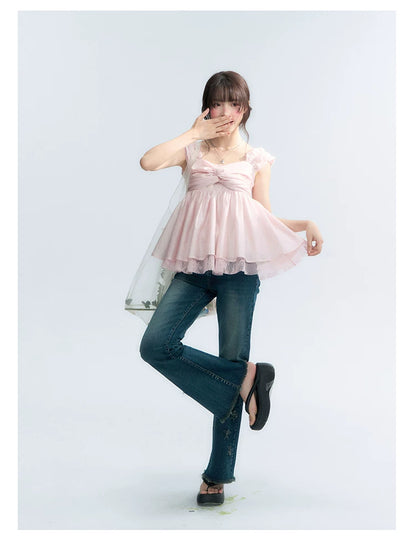 "Summer Sweetheart" Cherry Blossom Pink Bow Cami Top