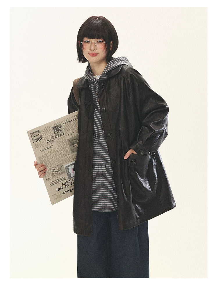 "Seoul Diary" Gray & Pink Stripe Hooded Knit Mini Dress