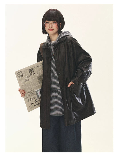 "Seoul Diary" Gray & Pink Stripe Hooded Knit Mini Dress