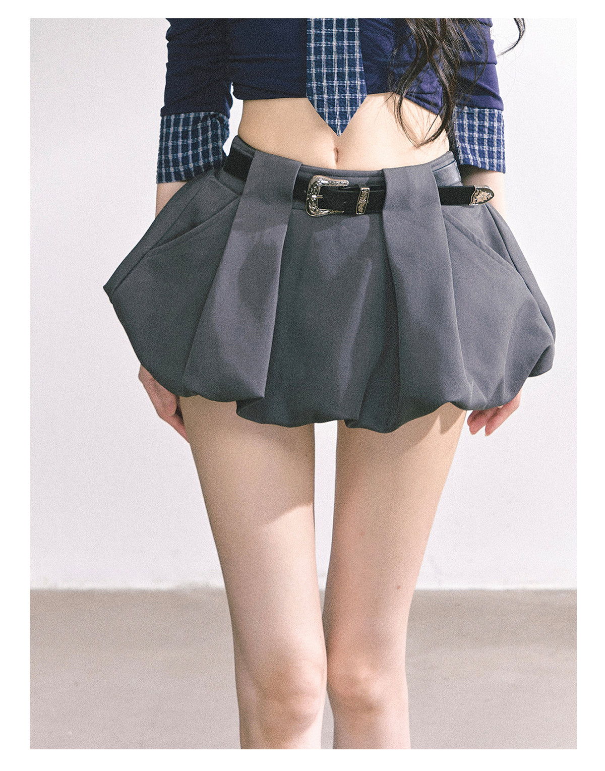 少也眼 “City Muse" High-Waist Tulip Mini Skirt - Gray 7520678