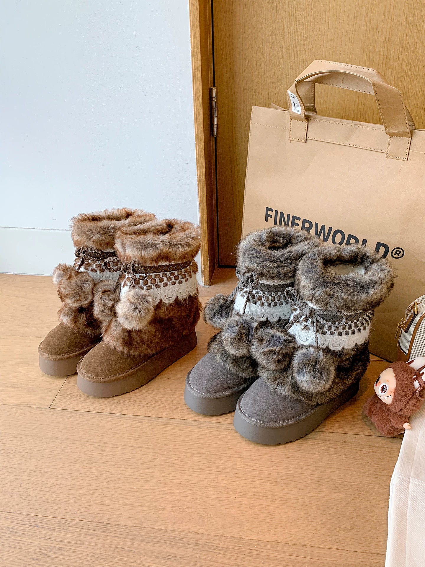 Earl Cat Platform Mid-Calf Snow Boots (Grey / Brown)