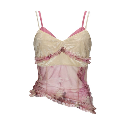 "Velvet Oil Whisper" Ruffle Trim V-Neck Camisole Top WE960