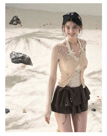 "Layered Petals in Motion" Chestnut Brown Ruffle Skort 5324853