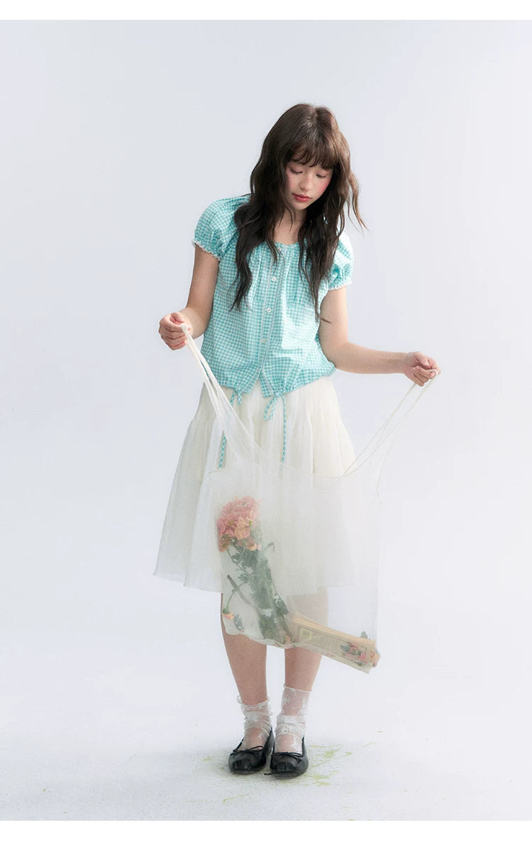 "Light Steps" Oat Apricot Pleated Lace Midi Skirt