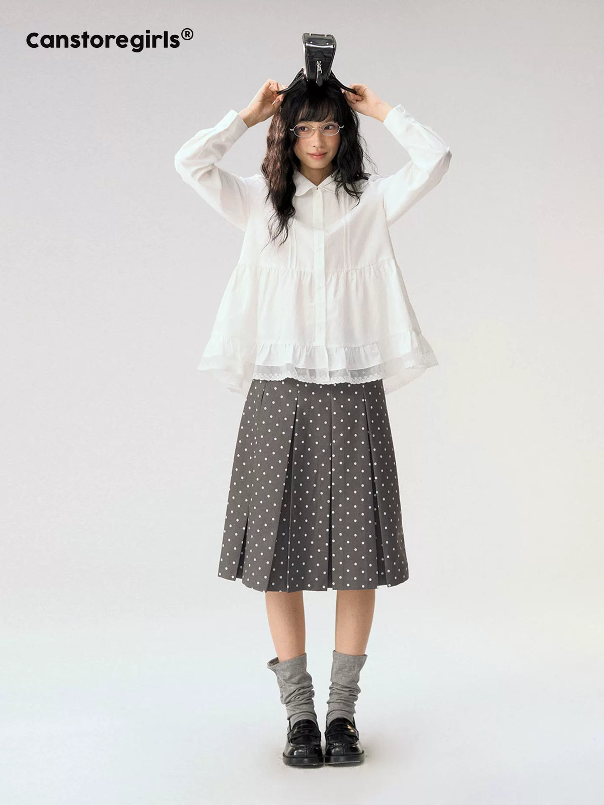 [CAN] "Misty Gardenia" White Lace Ruffle Doll Collar Blouse
