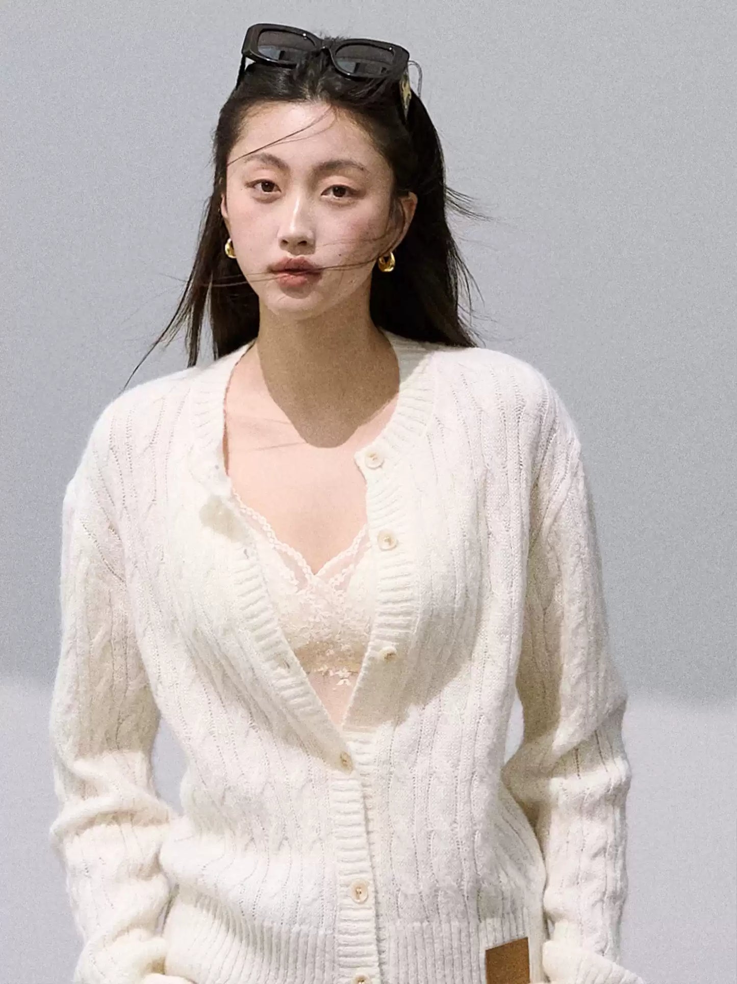 OAKMOO - Gardenia White Mohair-Blend Academy Knit Cardigan 25Q420