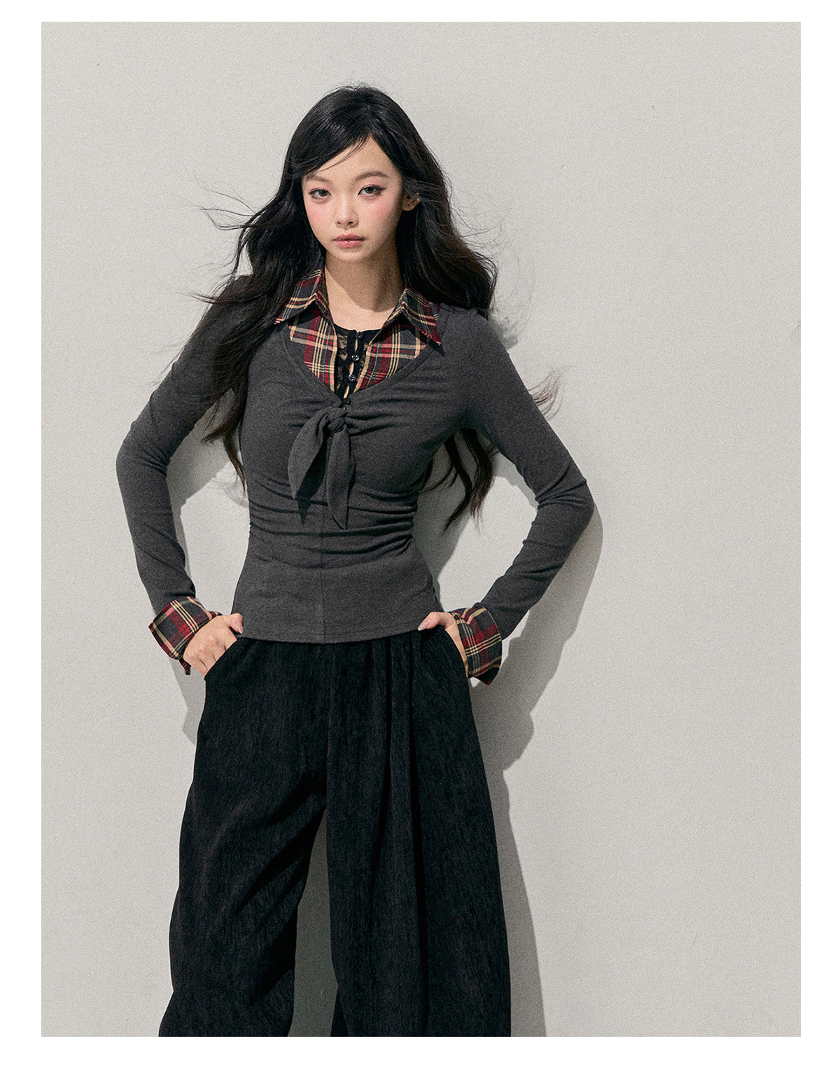 少也眼 “Her Ashen Sparks” Faux Triple-Layer Knit T-Shirt 254368463