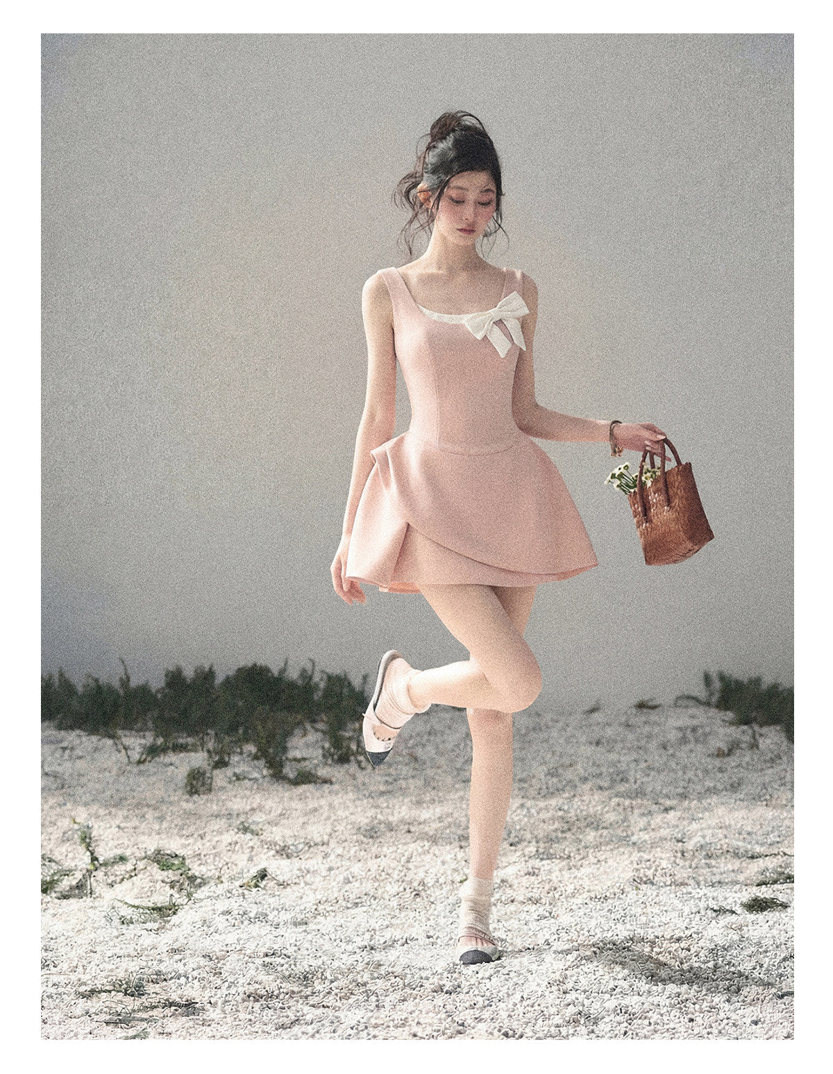 “Falling Sweetness” Ballet Pink Bow Mini Dress