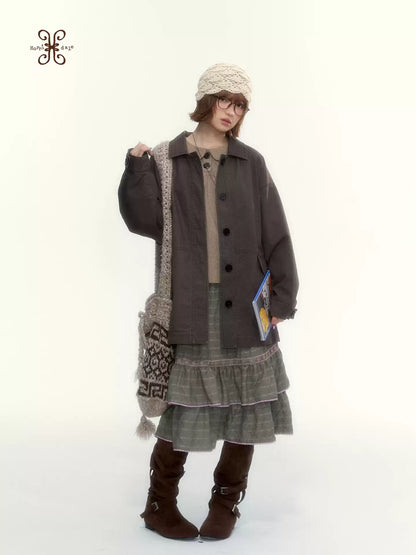 Dark Coffee Brown Washed Cotton Utility Jacket