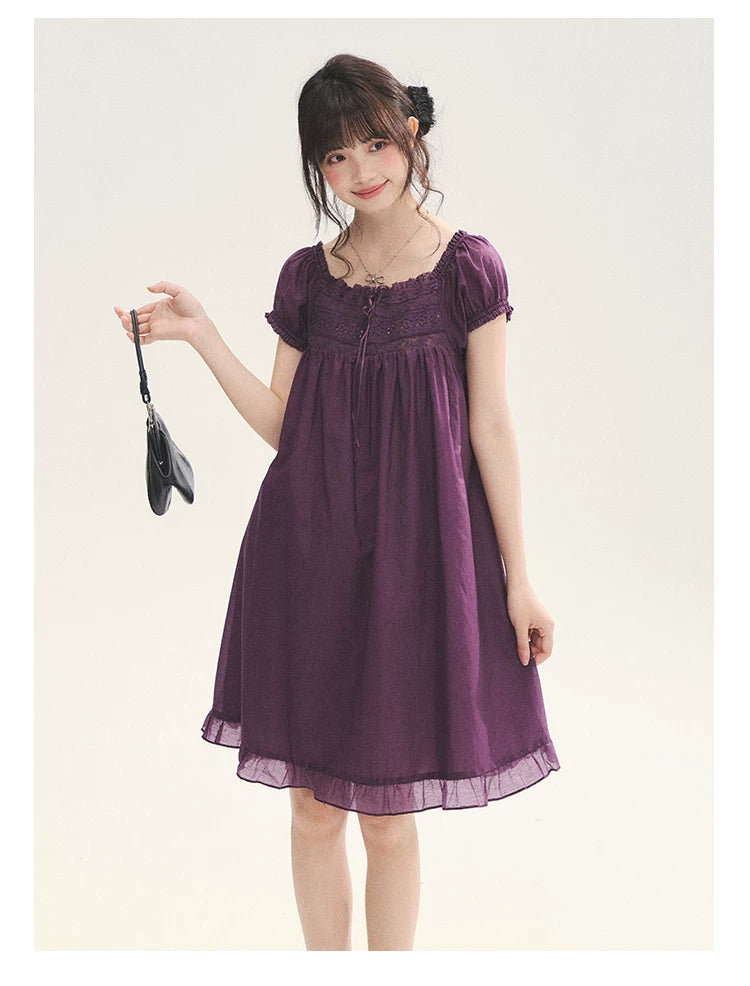 "Berry Breeze" Grape Purple Lace Square Neck Dress