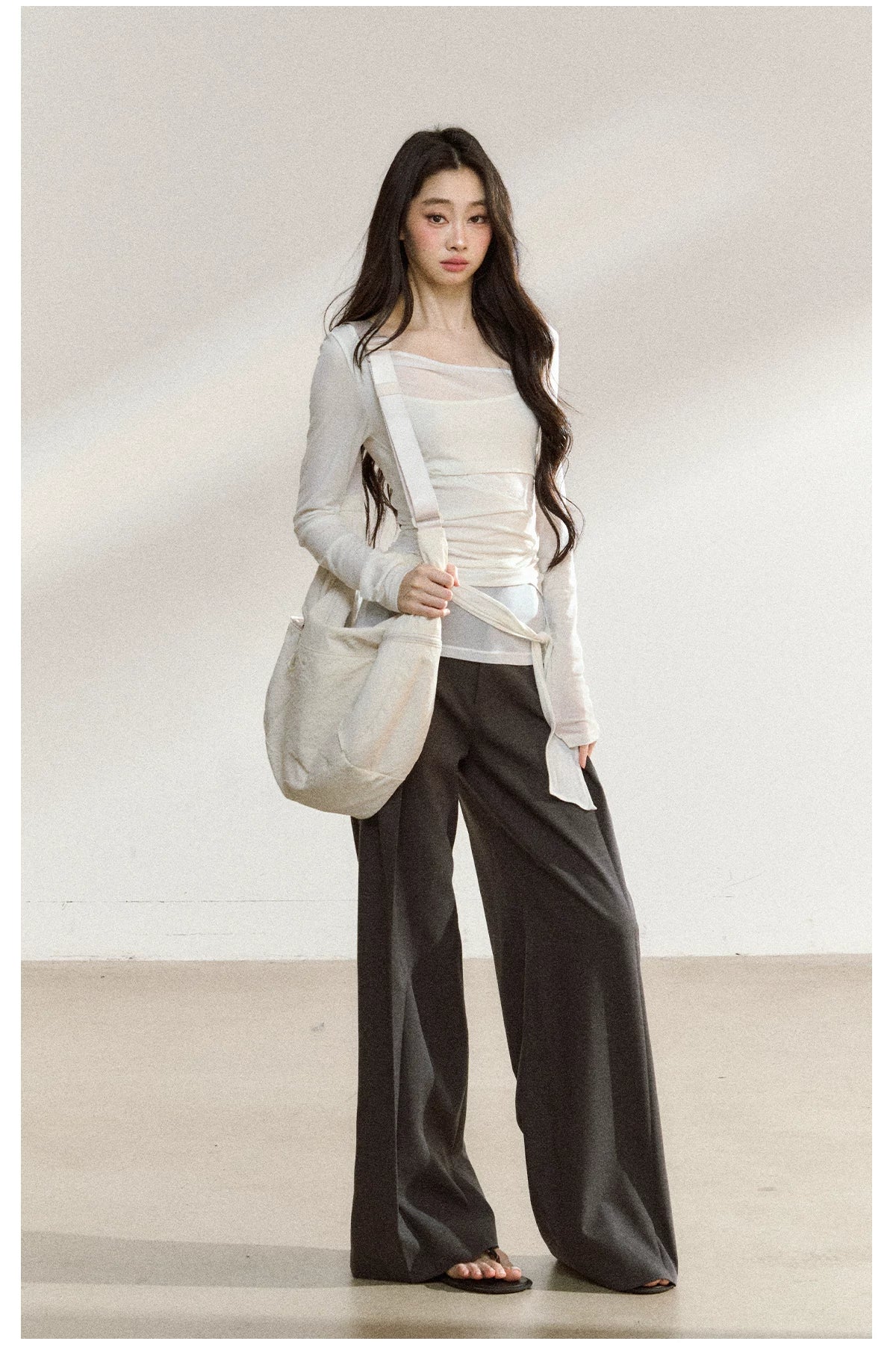 JN's DESIGN - Asymmetrical Layered Mesh Long-Sleeve Top