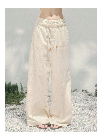 少也眼 "Misty Walk Pants" Cream Apricot Wide-Leg Chiffon Pants 546566