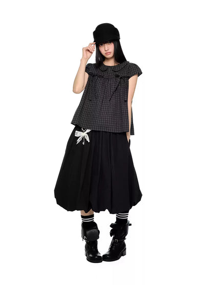 EZEK | Cloud Flower Bubble Skirt A-Line Midi (Black / White / Tan / Gray)