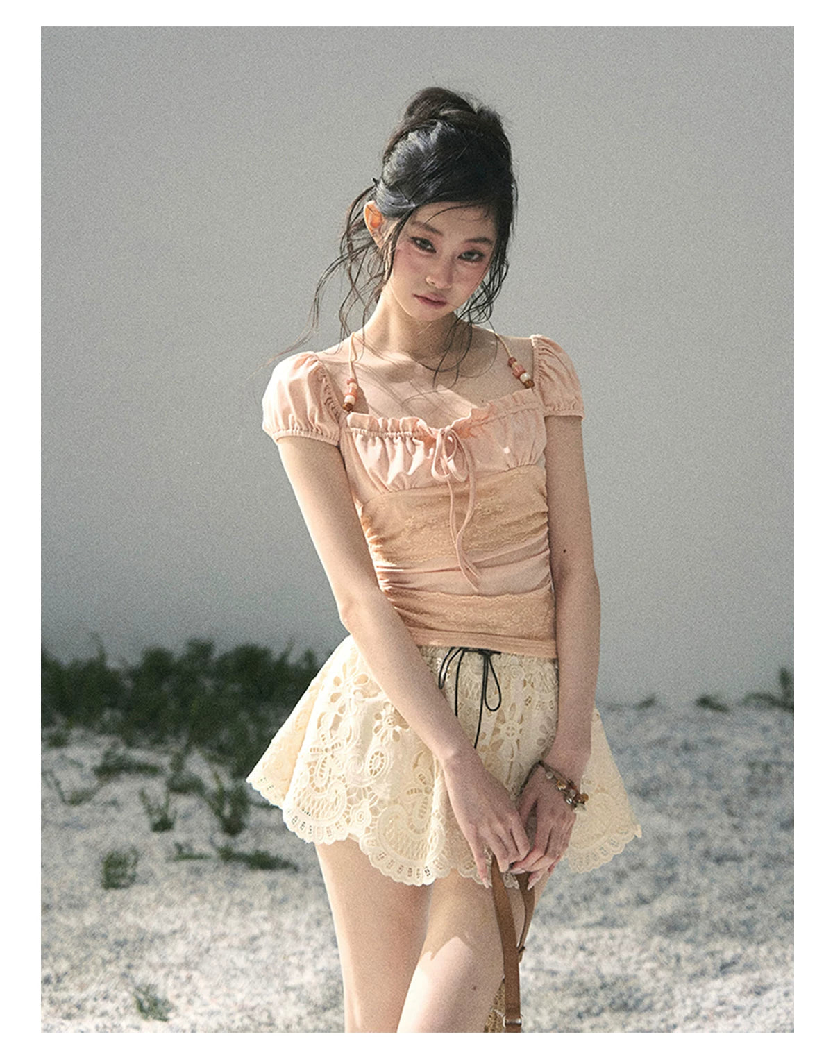 “Lost in Your Embrace” Dutch Cream Lace Puff Skort