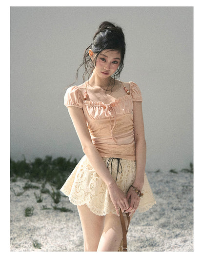 “Lost in Your Embrace” Dutch Cream Lace Puff Skort