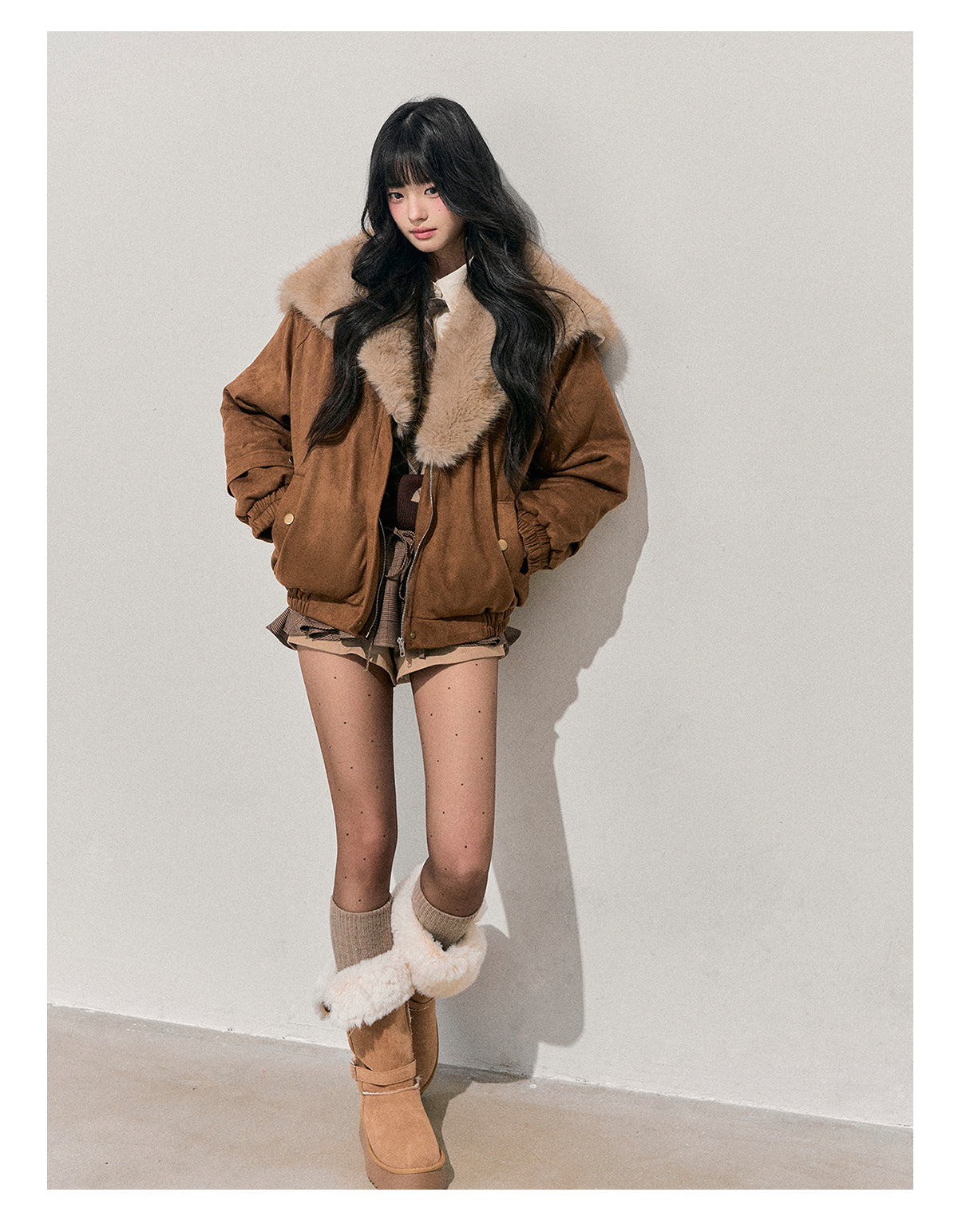少也眼 "Sunset Melted Sugar" Faux Suede Padded Jacket