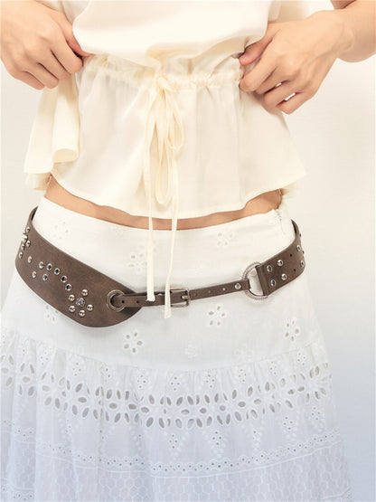 1P - “Crazy Over You” Studded Leather Wide Belt