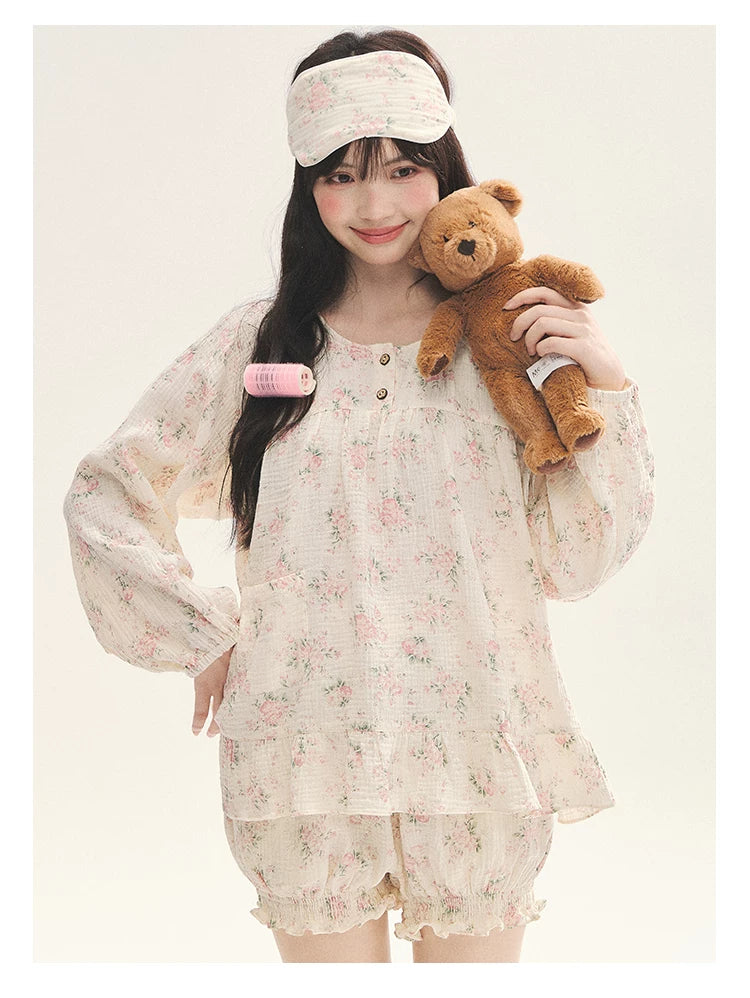 "Floral Journal" Cream Floral Pajama Collection (Free Eye Mask)