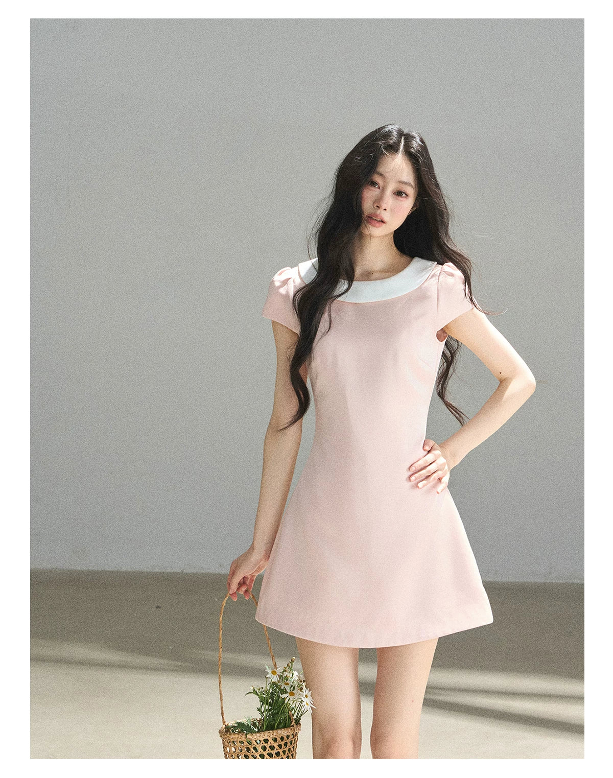 "First Bloom" Pink Mist Satin Puff Mini Dress