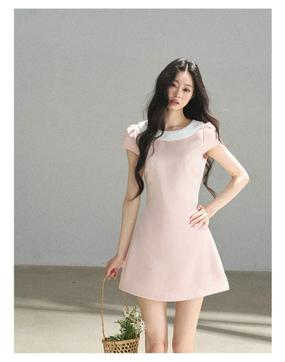"First Bloom" Pink Mist Satin Puff Mini Dress