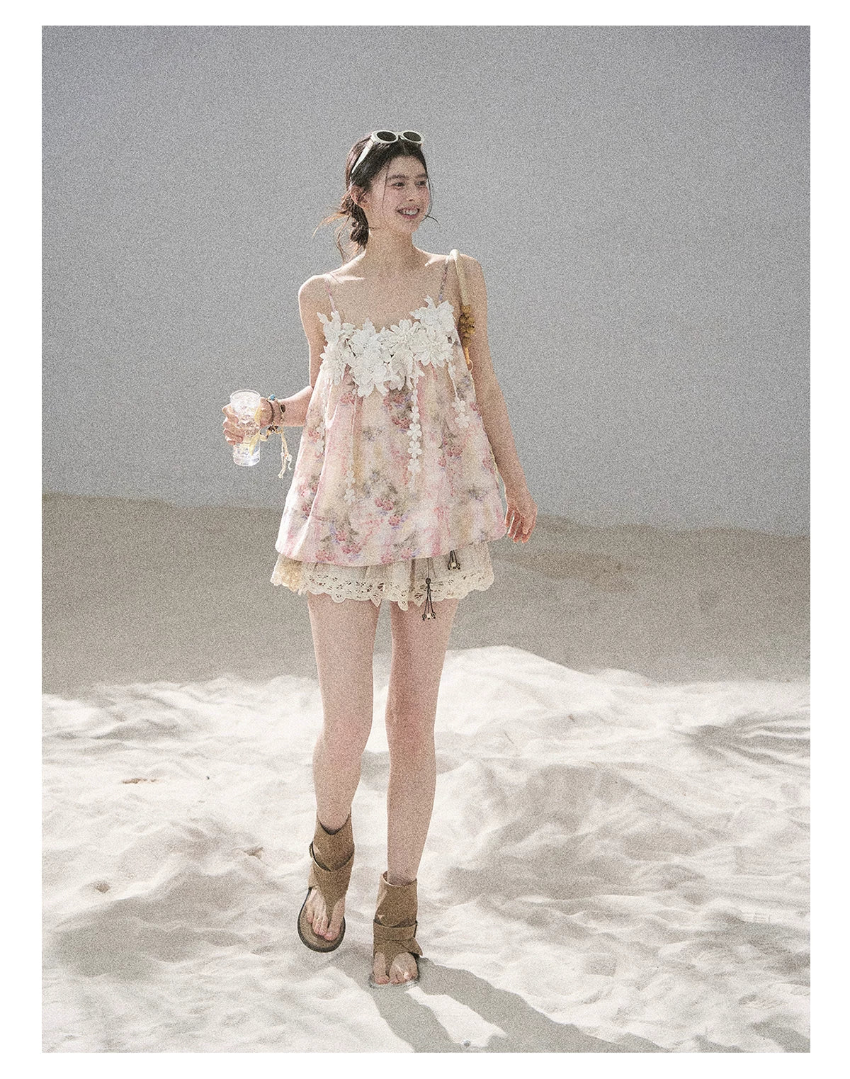 "Unscripted Romance" Dried Rose Embroidered Floral Cami Top