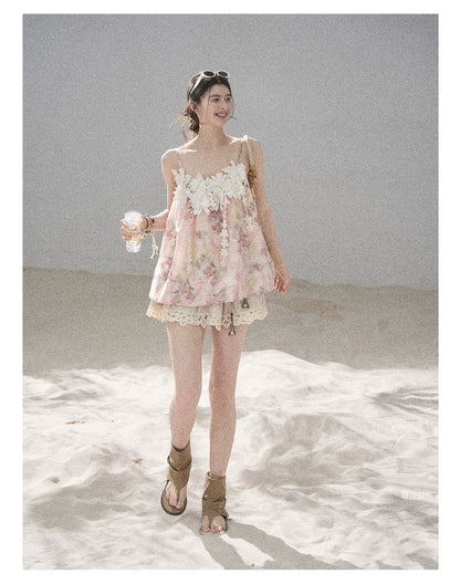 "Unscripted Romance" Dried Rose Embroidered Floral Cami Top