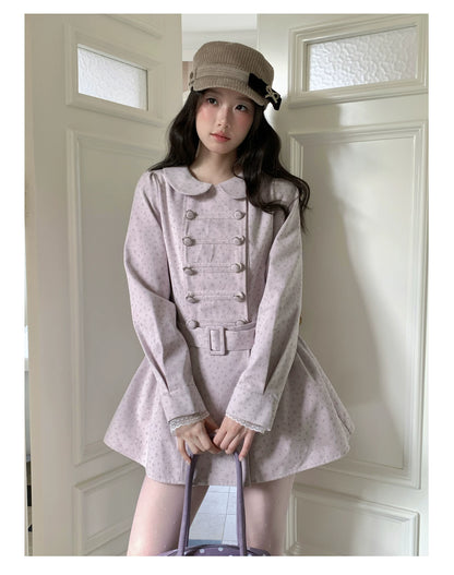 [RF] “Taro Cloud” Pink Double-Breasted Waist-Defined Cape Coat