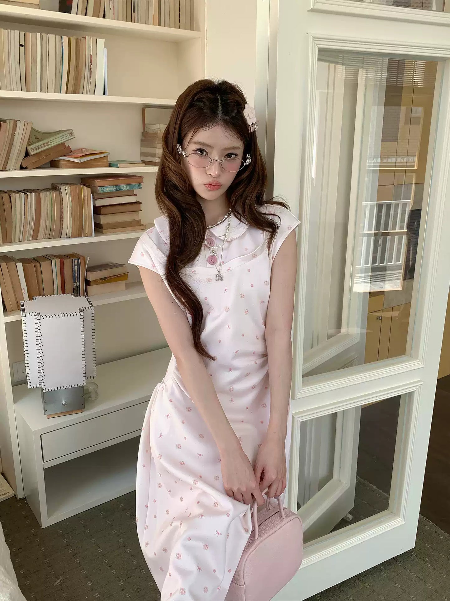 “Rose Milk Reverie” Pink Doll Collar A-Line Dress