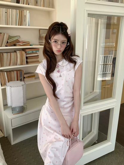 “Rose Milk Reverie” Pink Doll Collar A-Line Dress