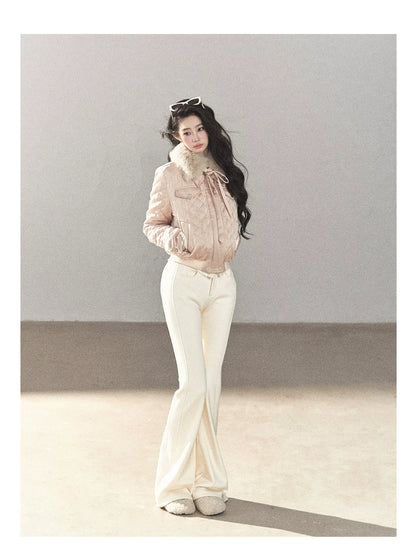AOMALM - Cinnamon Pink 90% White Duck Down Cropped Puffer Jacket