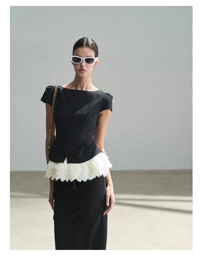"Her Black & White Poem" Elegant Contrast Two-Piece Set