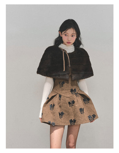 少也眼 “Whispers of Moss” Sparkle-Lined Gown with Faux-Fur Cape - Coffee/Deep Cocoa 6412124145