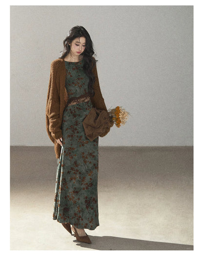 AOMALM - Caramel Brown Openwork Knit Cardigan