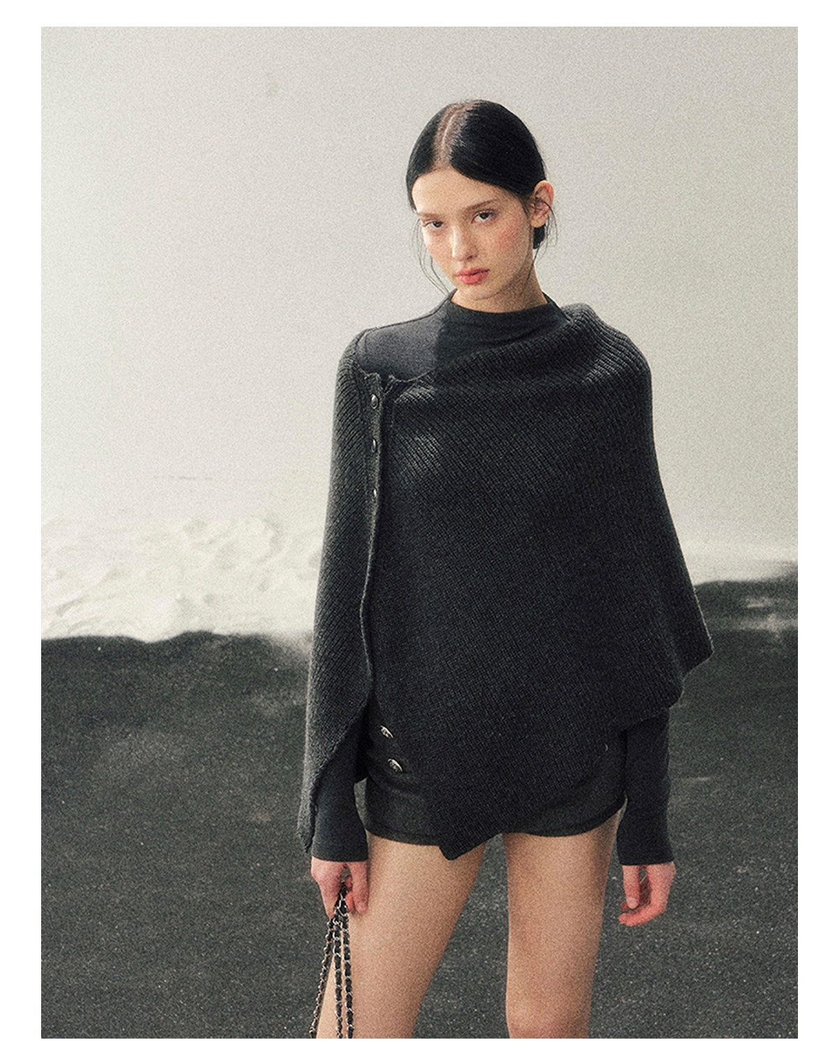 少也眼 “Dusk Finds Its Way Home” Korean Lazy Knit Shawl Two-Piece Set