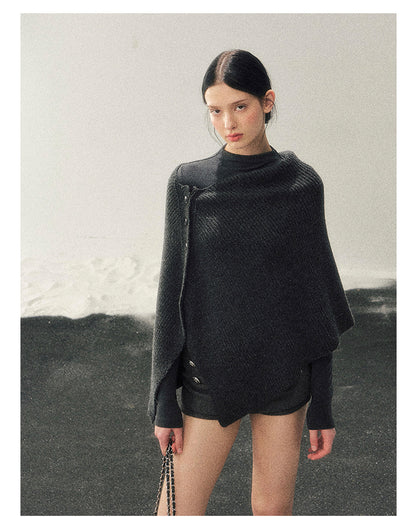 少也眼 “Dusk Finds Its Way Home” Korean Lazy Knit Shawl Two-Piece Set