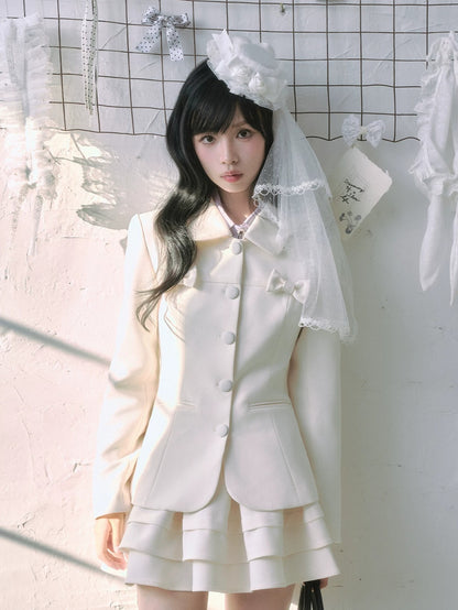 "Showa Girl" Tailored Layered Collection (Blazer / High-Waist Skirt / Victorian Shirt / Mesh Overlay Skirt)