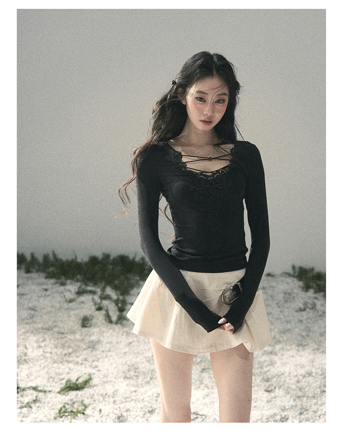 “Lace Summer Haven” Midnight Black Lace V-Neck Top
