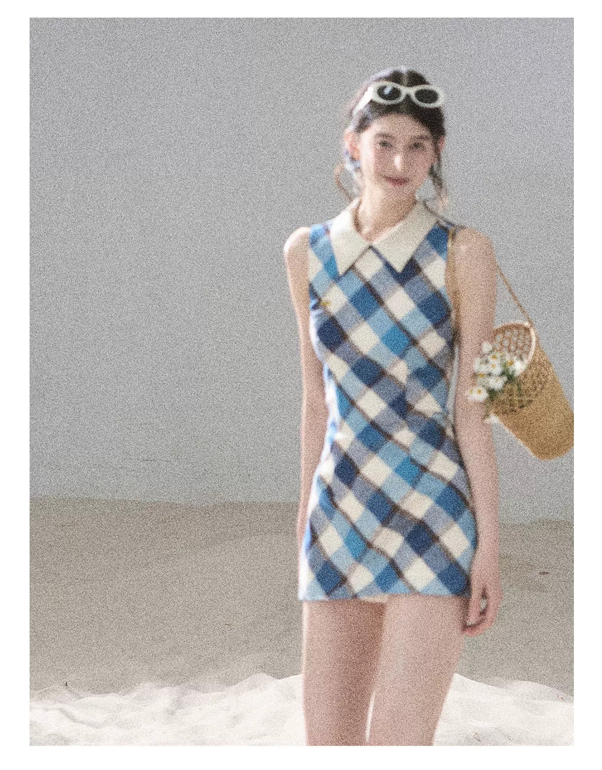 "Sunset by the Shore" Vintage Blue Plaid Polo Mini Dress 358648564