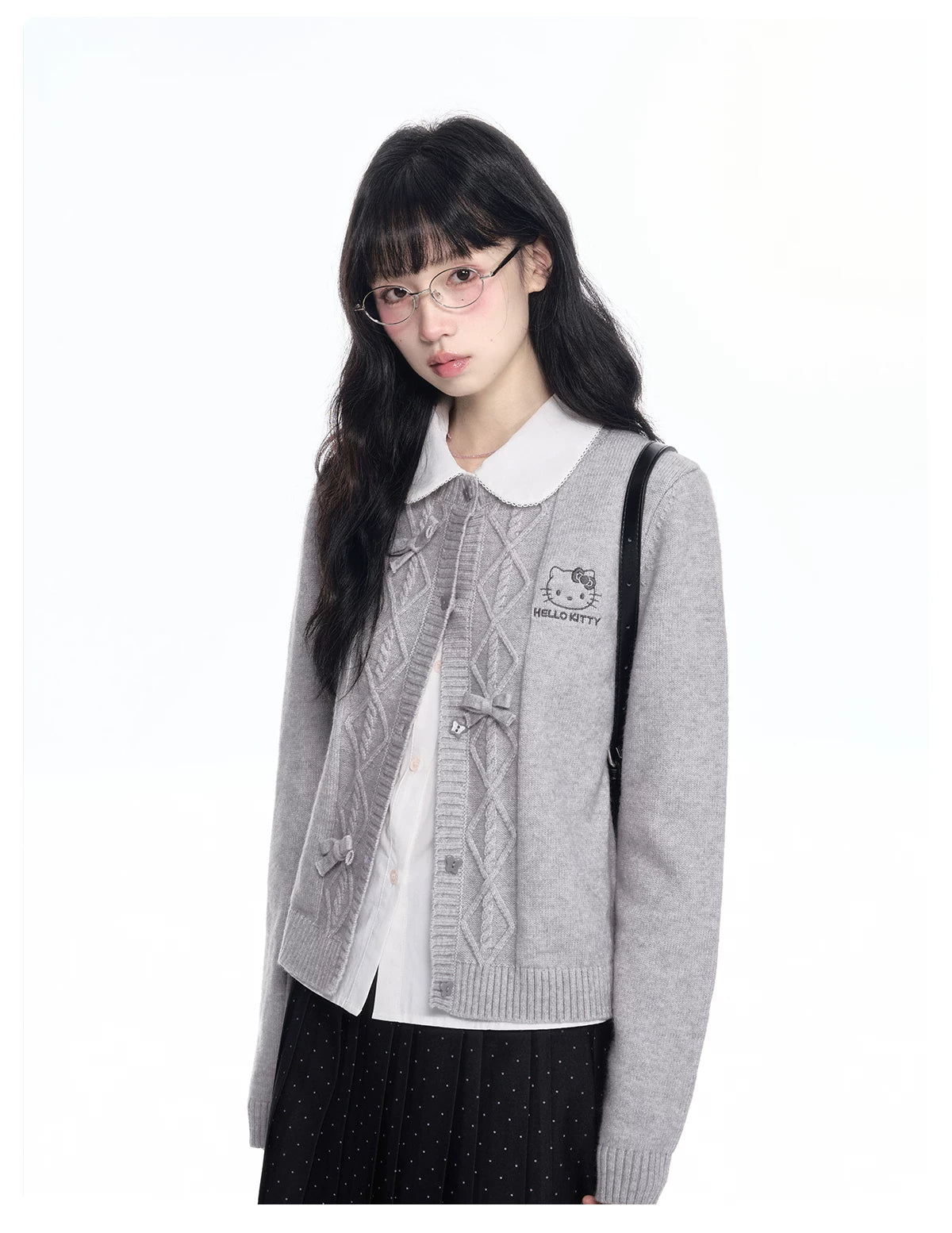 170726K "Heather Ribbon" Gray Cable Knit Cardigan