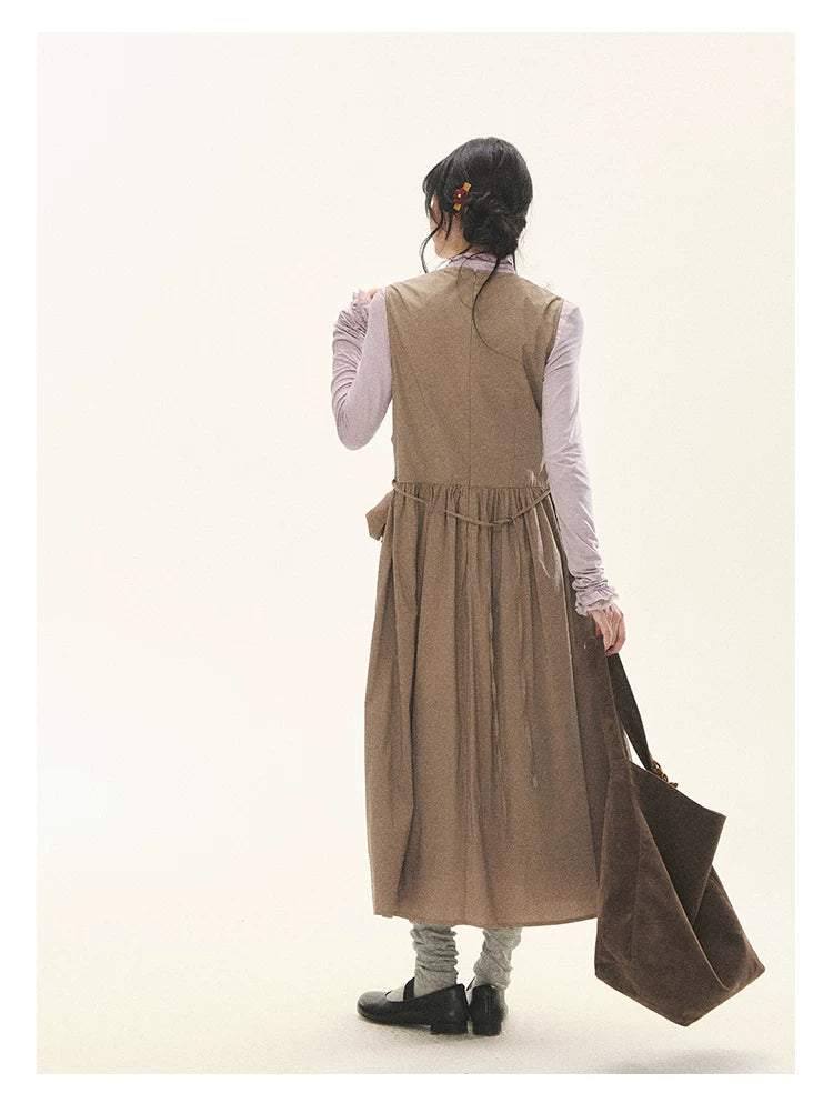 "Cream Cocoa" Cream Cocoa Ruched Bow Pinafore Maxi Dress