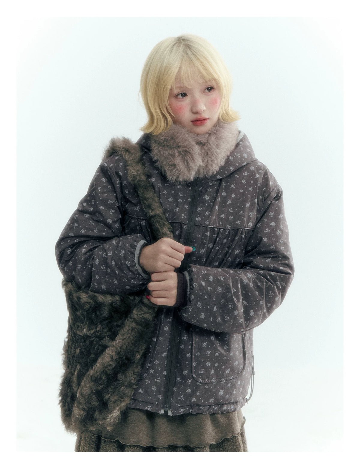 Horridale - Misty Purple Reversible Floral Hooded Down Jacket