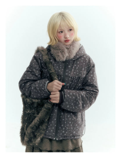 Horridale - Misty Purple Reversible Floral Hooded Down Jacket