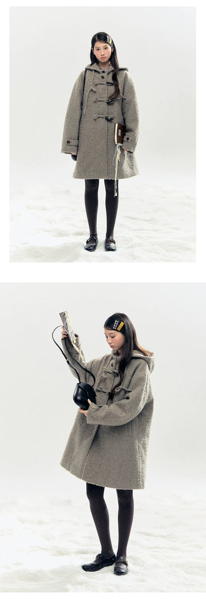 "Pinecone Post" Frost Gray Hooded Down Duffle Coat