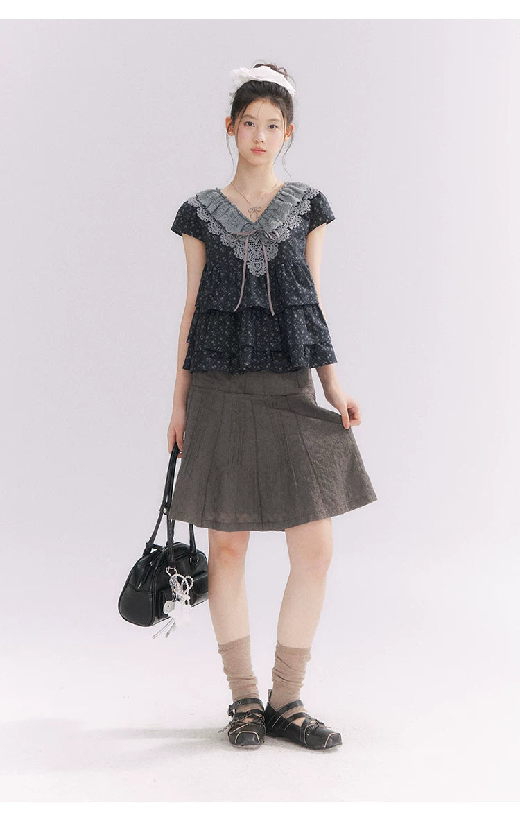 “Midnight Petal” Gray-Black Floral Top & Tiered Dress