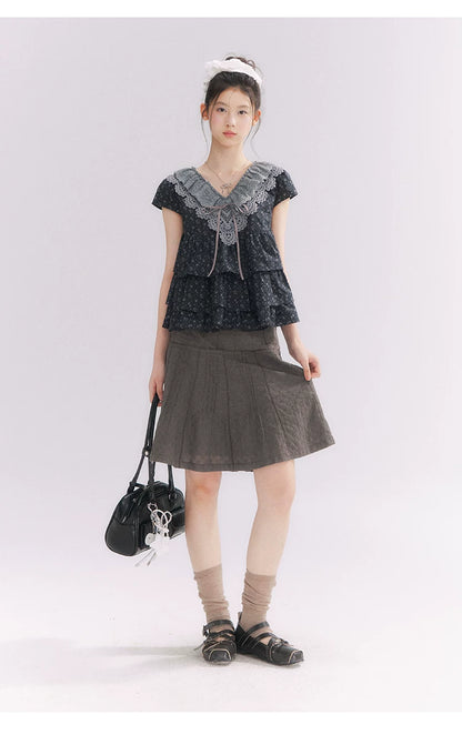 “Midnight Petal” Gray-Black Floral Top & Tiered Dress