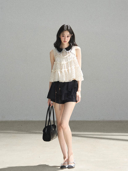 "A Dream Like Foam" French Polka Dot Chiffon Babydoll Blouse