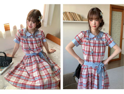 [RF] “Strawberry Soda” Vintage Plaid Cotton Midi Dress