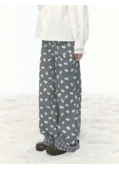 JOVYLLE - Pink Bunny Print Cotton Pants & Pleated Skirt