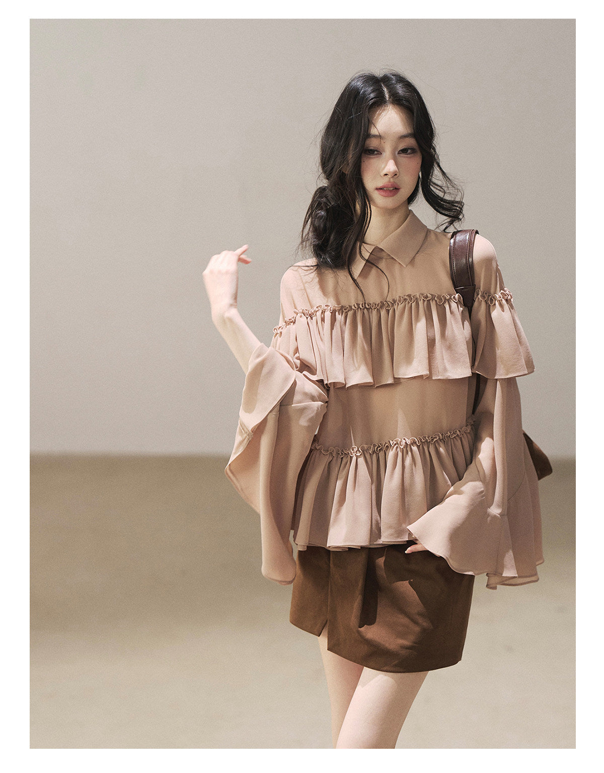 170726 "Veiled in the Evening Mist" Milk Tea Ruffle Blouse