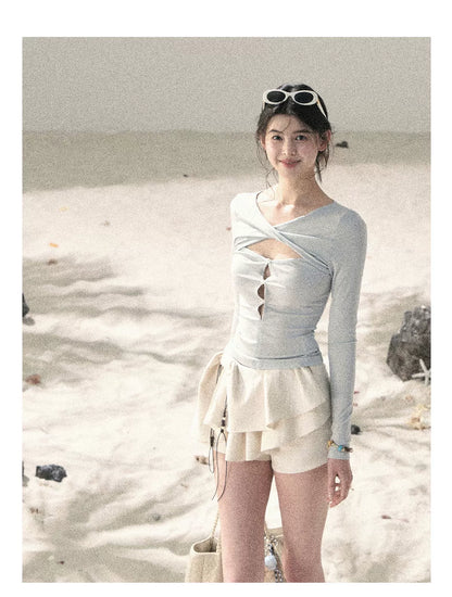 "Layered Petals in Motion" Dutch Cream Ruffle Skort 5324853